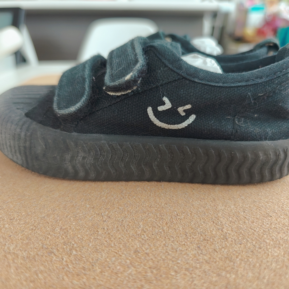 Kids Black Canvas Shoes with Smile Design